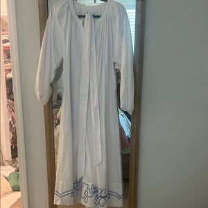 White Dress with Blue Embroidery